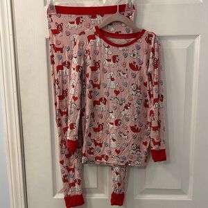 Little Sleepies Valentines Day animals Pajama Set with Red Trim